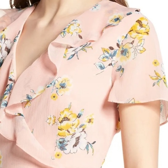 Lush Blousy Ruffle lightweight chiffon wrap dress - Picture 3 of 14